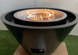 Black Circular Pool Fire Bowl With Flowing Water