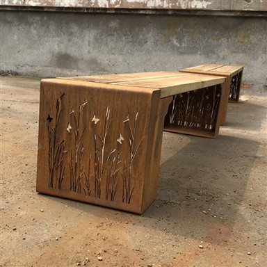Bancă de exterior din oțel corten